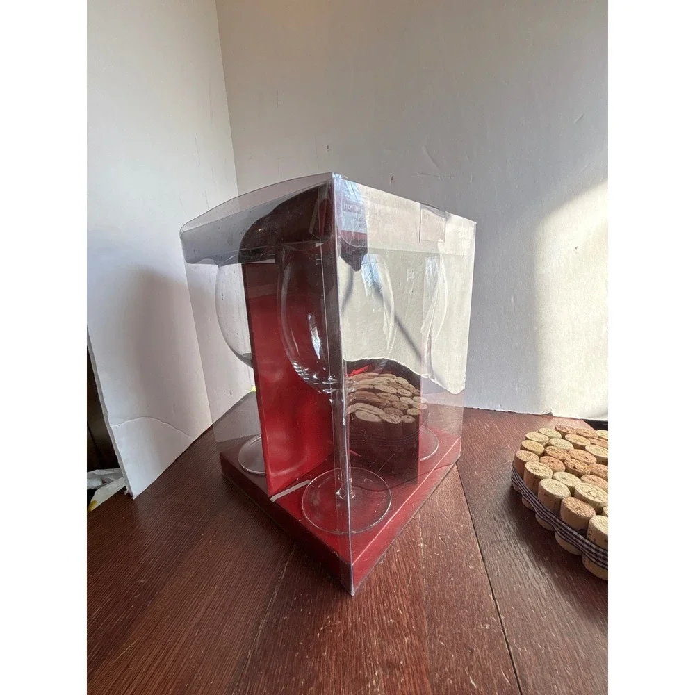 Home Classic Red Drop Wine Glasses Set of 4 Clear with Red Stem 18 oz 55432